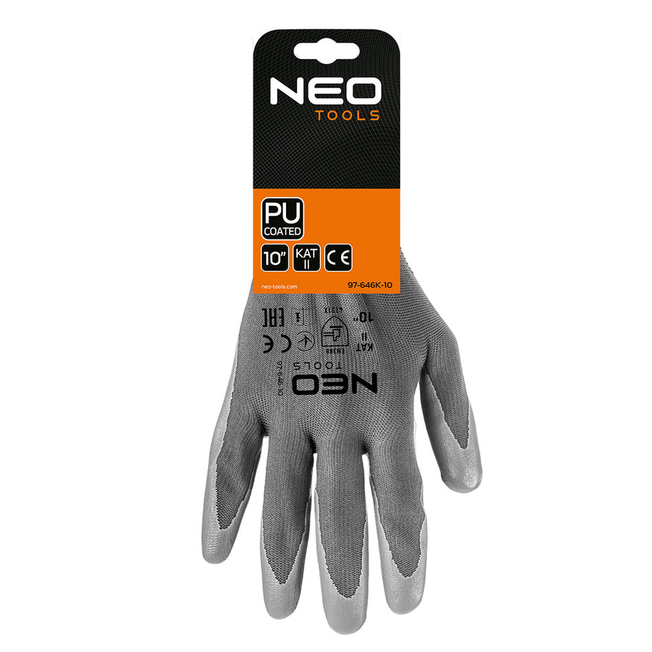 Pracovné rukavice, polyester s PU povlakom, 4131X, veľkosť 10 (karta) od NEO TOOLS nájdeš na naravis.sk