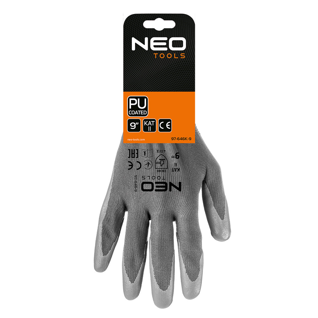 Pracovné rukavice, polyester s PU povlakom, 4131X, veľkosť 9 (karta) od NEO TOOLS nájdeš na naravis.sk