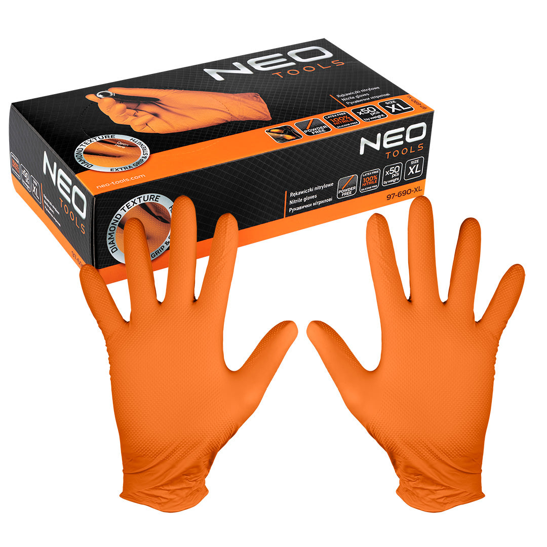 Perforované nitrilové rukavice, oranžové, 50 kusov, veľkosť XL od NEO TOOLS nájdeš na naravis.sk