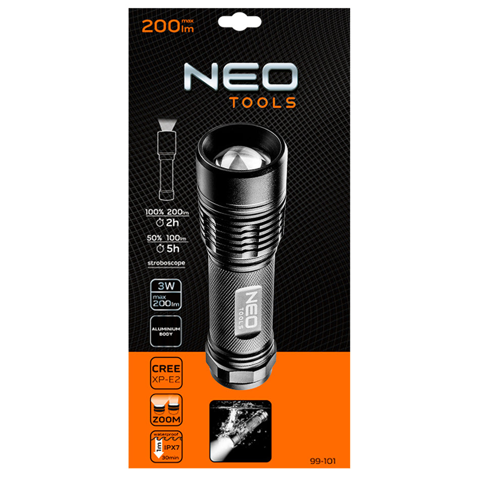 Hliníková baterka 200 lum, zoom, IPX7, 3xAAA od NEO TOOLS nájdeš na naravis.sk