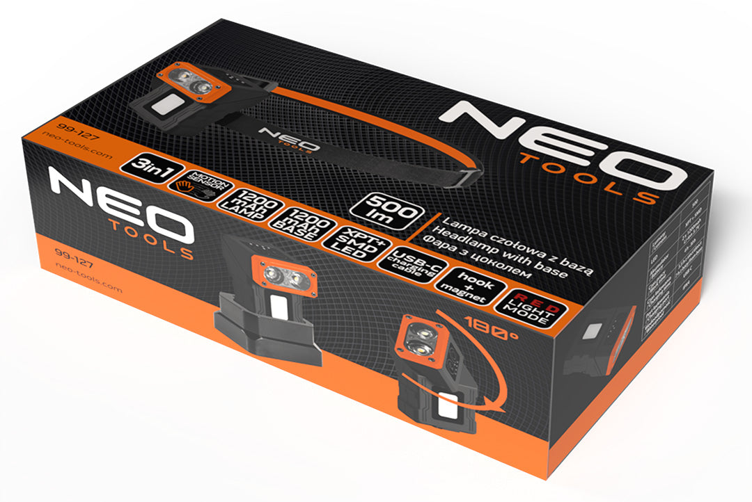 500lm dobíjací svetlomet so základňou od NEO TOOLS nájdeš na naravis.sk