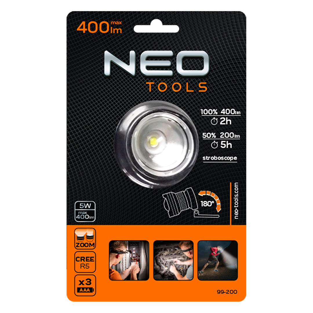 Čelová baterka 400 lum, zoom, CREE R5, 3xAAA od NEO TOOLS nájdeš na naravis.sk