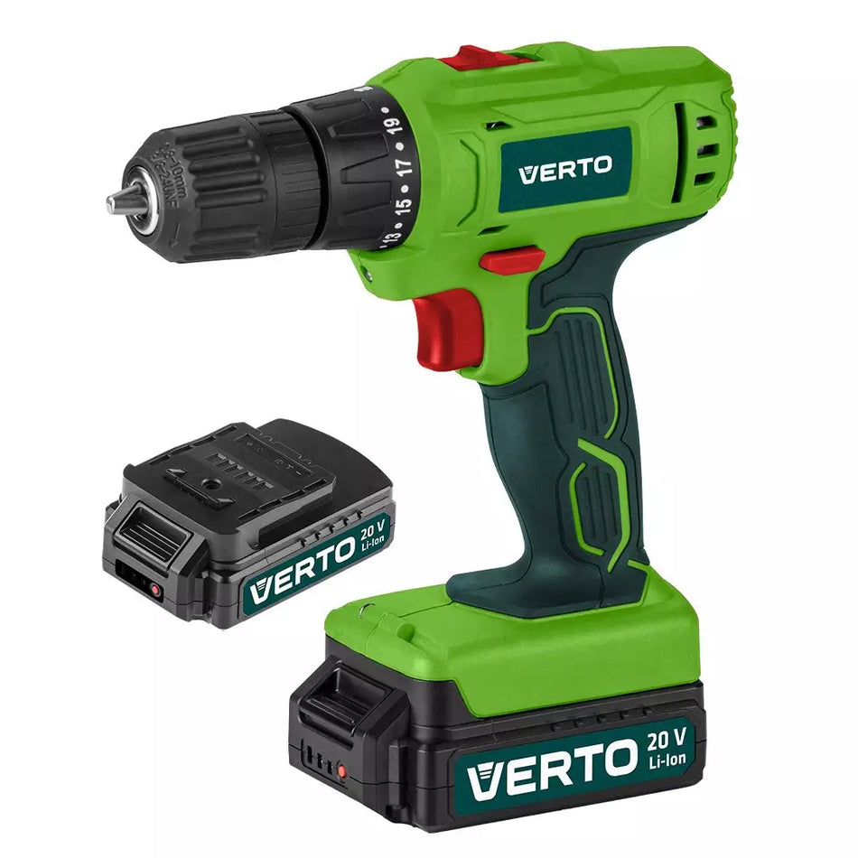 Akumulátorový vŕtací skrutkovač 2 x 20V, Li-Ion/1.5Ah, kufrík od VERTO nájdeš na naravis.sk